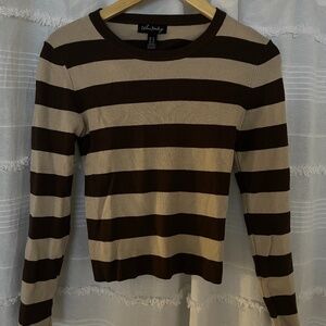 3/$10 SALE Brown Striped Crew Neck Long Sleeve Top